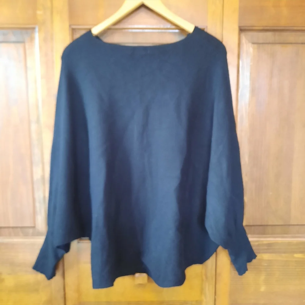 Thyme + Honey Cotton Blend Black Wide Boatneck Dolman Sleeve Knit Sweater Size L